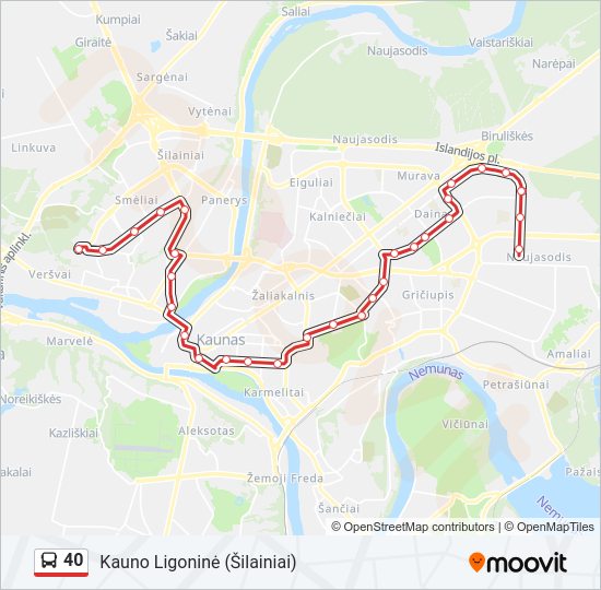 40 autobusas kelionės žemėlapis