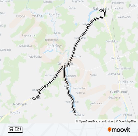 Автобус E21: карта маршрута