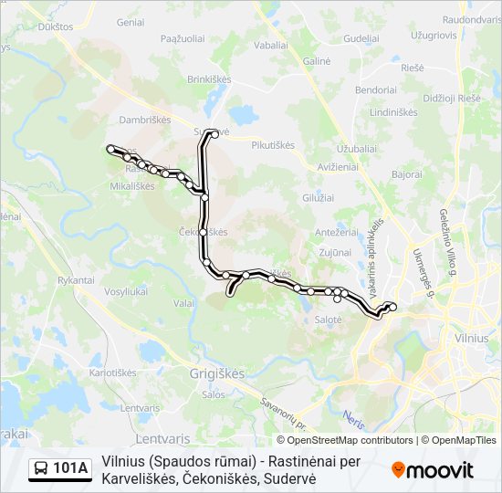 Автобус 101A: карта маршрута
