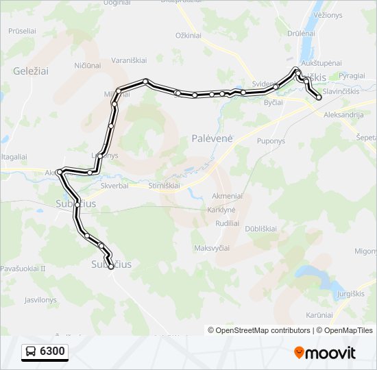6300 autobusas kelionės žemėlapis