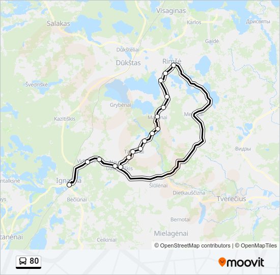 80 autobusas kelionės žemėlapis