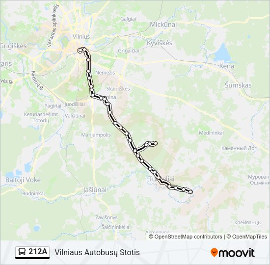 Автобус 212A: карта маршрута