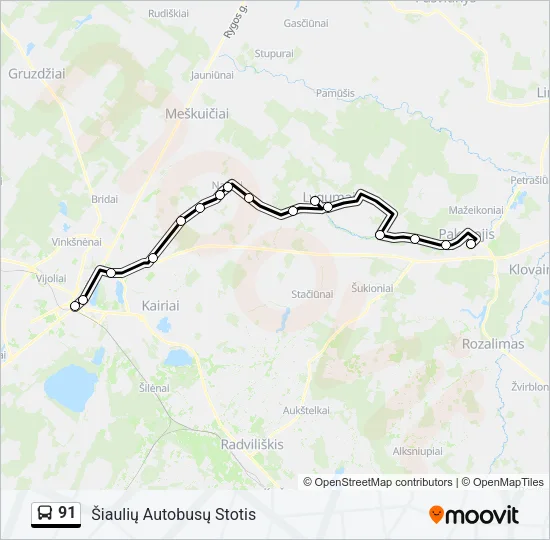 Автобус 91: карта маршрута