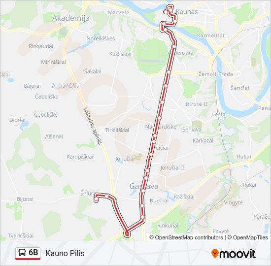 6B autobusas kelionės žemėlapis