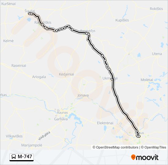 M-747 autobusas kelionės žemėlapis