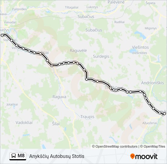 Автобус M8: карта маршрута