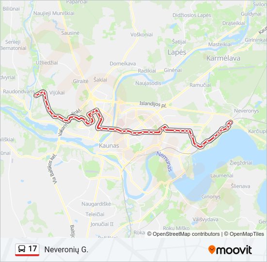 17 autobusas kelionės žemėlapis