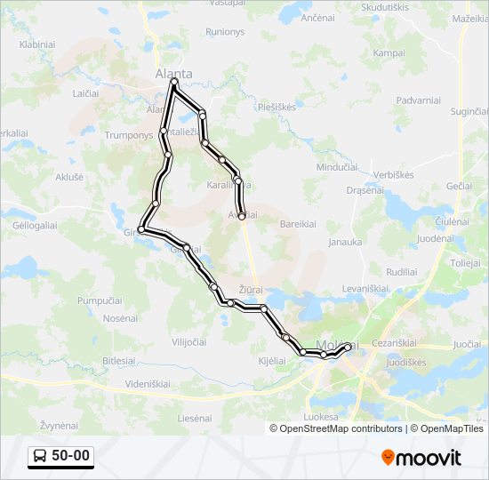50-00 autobusas kelionės žemėlapis
