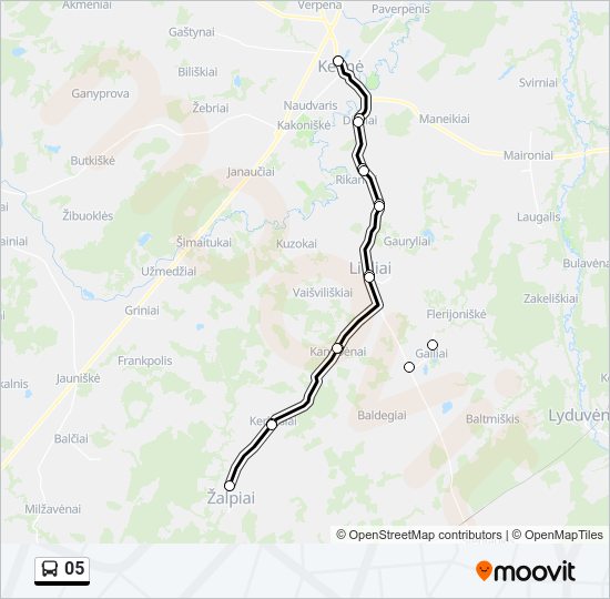 05 autobusas kelionės žemėlapis