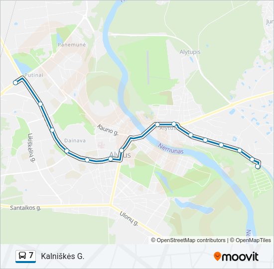 7 autobusas kelionės žemėlapis