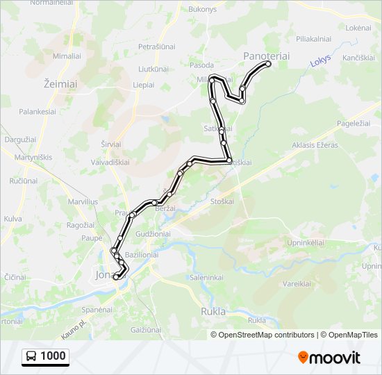 1000 autobusas kelionės žemėlapis