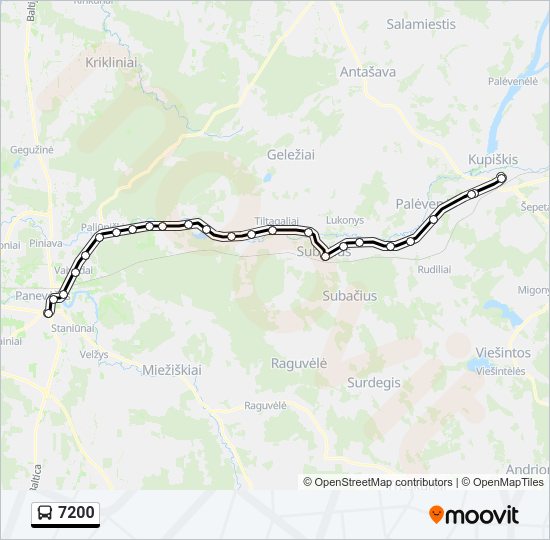 7200 autobusas kelionės žemėlapis