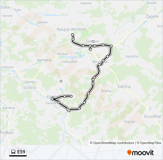 E59 autobusas kelionės žemėlapis