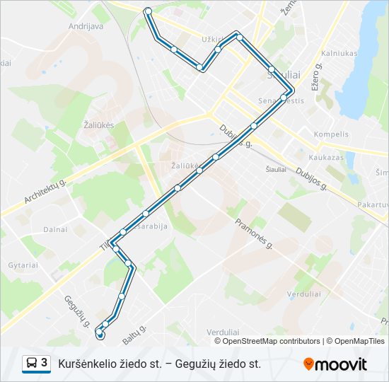 3 autobusas kelionės žemėlapis