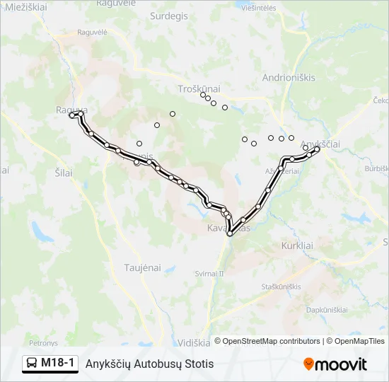 Автобус M18-1: карта маршрута