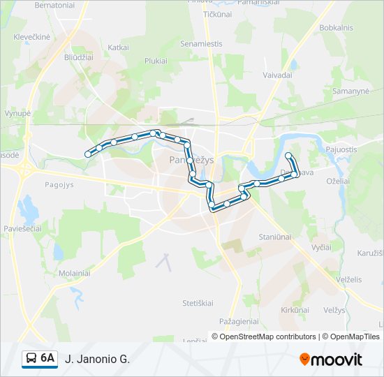 6A autobusas kelionės žemėlapis