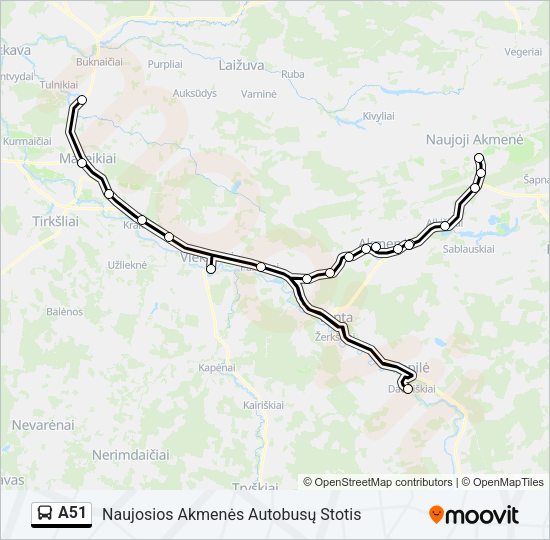 Автобус A51: карта маршрута