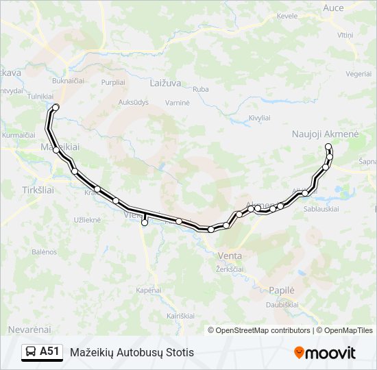 Автобус A51: карта маршрута