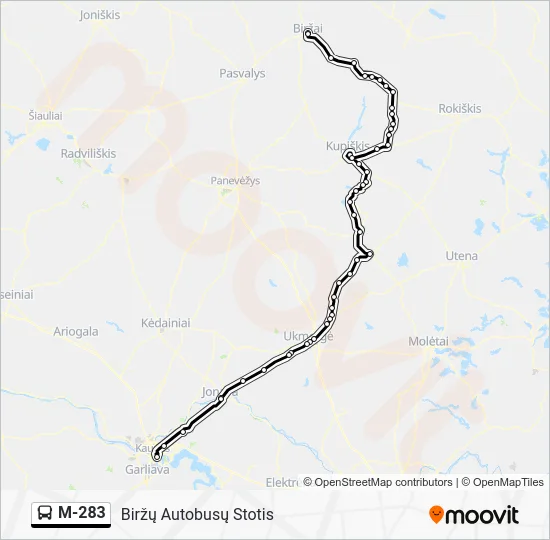Автобус M-283: карта маршрута