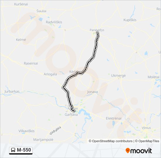 M-550 autobusas kelionės žemėlapis