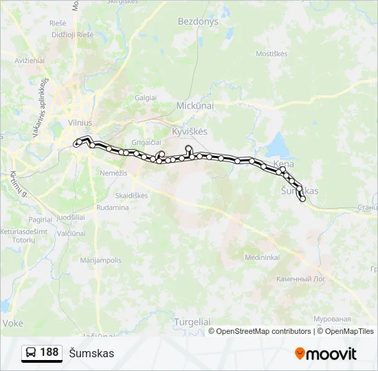Автобус 188: карта маршрута