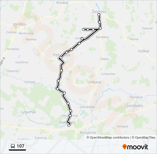 107 autobusas kelionės žemėlapis