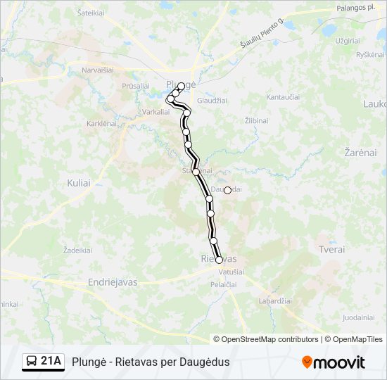 Автобус 21A: карта маршрута