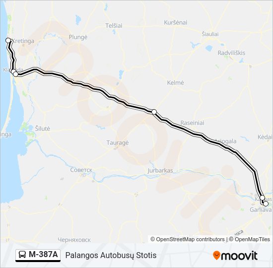 Автобус M-387A: карта маршрута