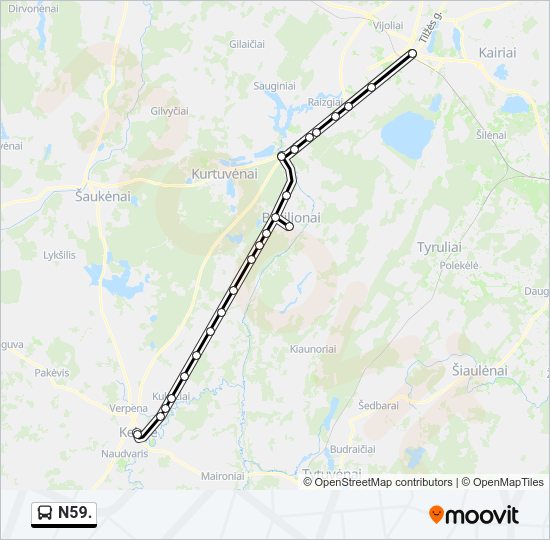 N59. autobusas kelionės žemėlapis