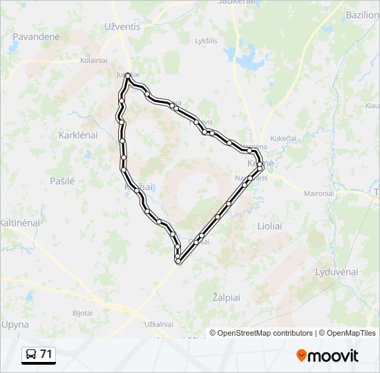 71 autobusas kelionės žemėlapis