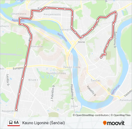 Автобус 6A: карта маршрута