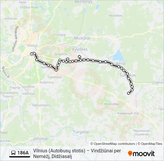 Автобус 186A: карта маршрута
