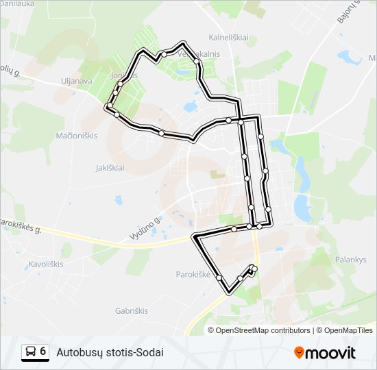 6 autobusas kelionės žemėlapis
