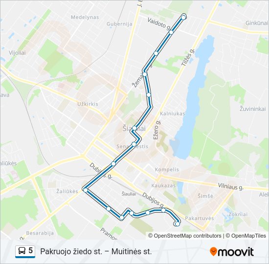 5 autobusas kelionės žemėlapis