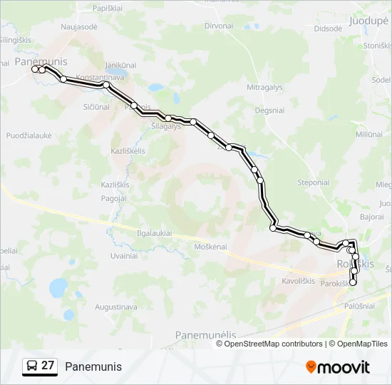 27 autobusas kelionės žemėlapis
