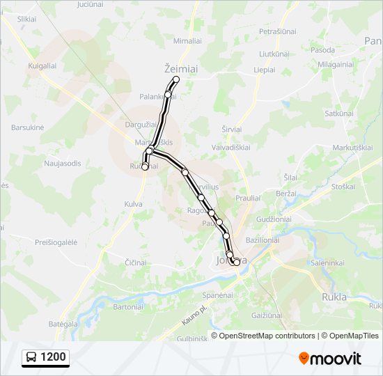 1200 autobusas kelionės žemėlapis