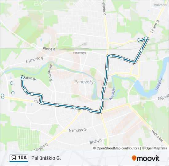 10A autobusas kelionės žemėlapis