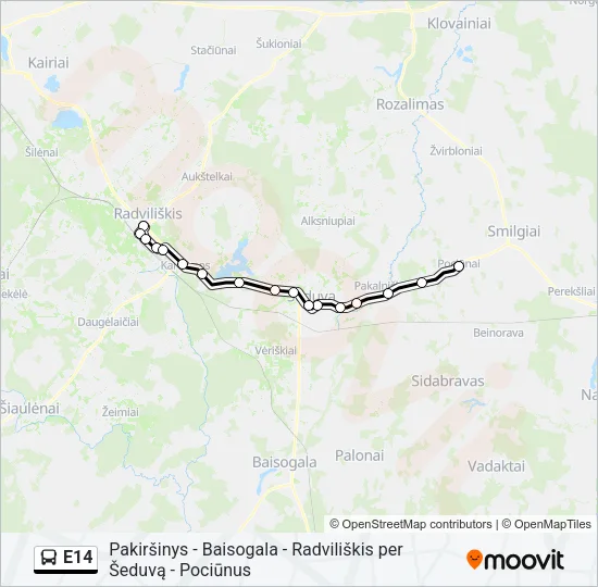 E14 Bus Line Map