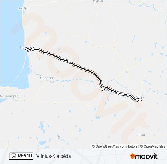 M-918 autobusas kelionės žemėlapis