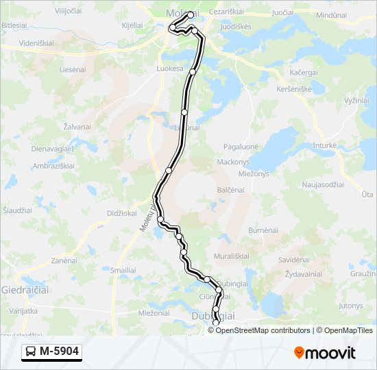 M-5904 autobusas kelionės žemėlapis