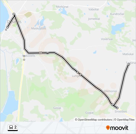 2 autobusas kelionės žemėlapis