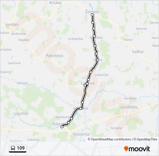 109 autobusas kelionės žemėlapis