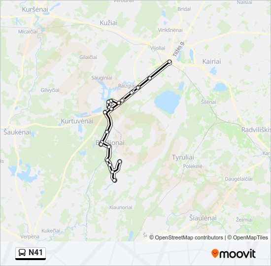 N41 autobusas kelionės žemėlapis