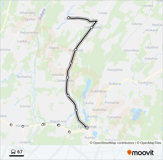 67 autobusas kelionės žemėlapis