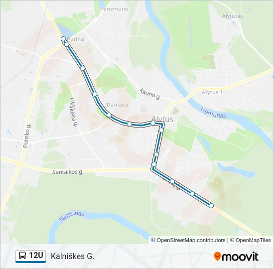 Автобус 12U: карта маршрута