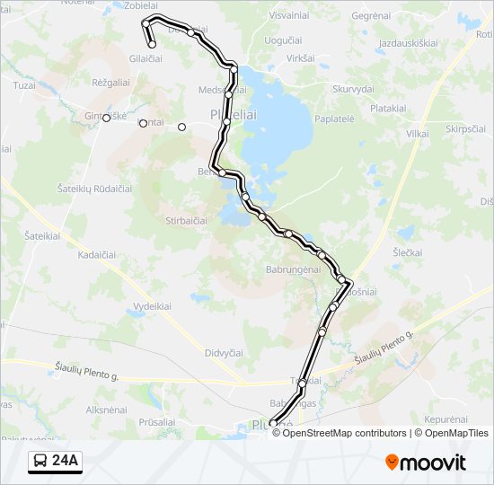 24A autobusas kelionės žemėlapis