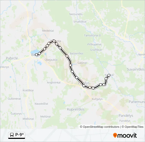 Автобус P-9*: карта маршрута