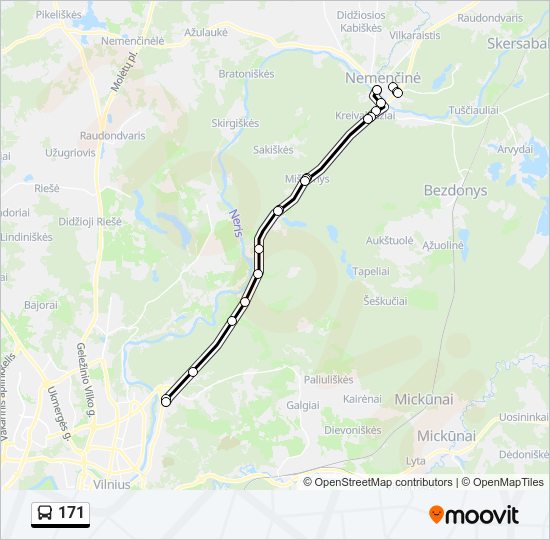 171 autobusas kelionės žemėlapis