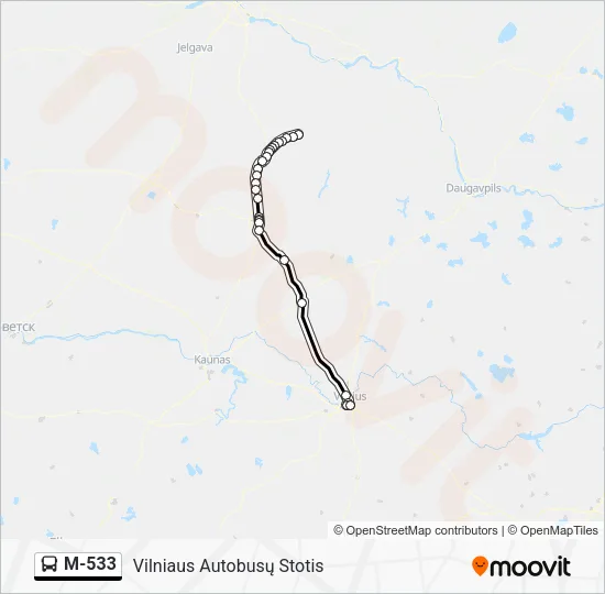 M-533 autobusas kelionės žemėlapis