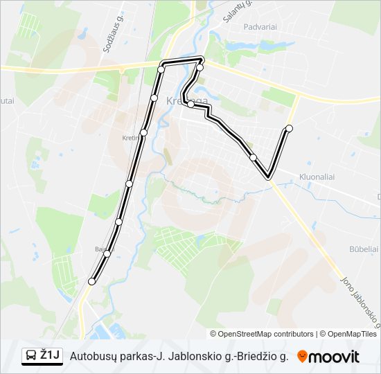 Автобус Ž1J: карта маршрута